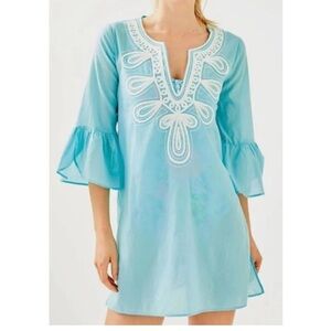Lilly Pulitzer Piet Embroidered Coverup Tunic Dress Aqua‎ Small